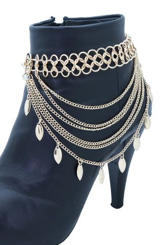 Women Gold Metal Chain Boot Bracelet Anklet Shoe Leaf Charm Jewelry Wave Strands One Size