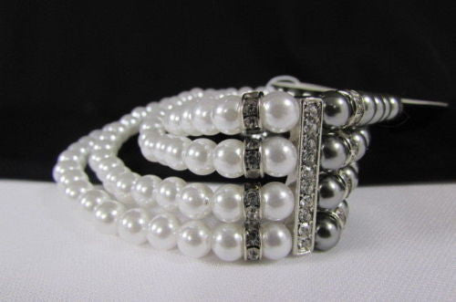Black Cream / Pewter Black Imitation Pearl Beads Elastic Bracelet New Women Fashion Jewelry Accessories - alwaystyle4you - 35