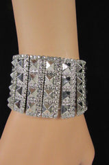 Silver Metal Elastic Bracelet Pyramid Punk Rocker Fashion New Women Jewelry Accessories - alwaystyle4you - 4