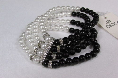Black Cream / Pewter Black Imitation Pearl Beads Elastic Bracelet New Women Fashion Jewelry Accessories - alwaystyle4you - 22