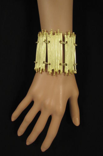 Gold Silver Metal Wide Elastic Stretch Bracelet Bamboo Plates New Women Fashion Jewelry Accessories - alwaystyle4you - 12