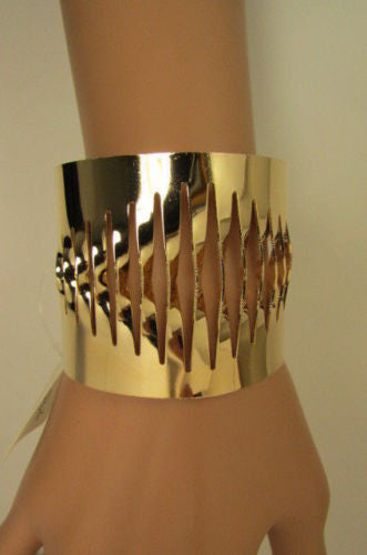 Gold Thin Metal Cuff Bracelet Cut Out Fans Shapes Women Fashion Jewelry Accessories - alwaystyle4you - 1