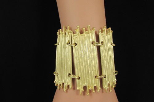 Gold Silver Metal Wide Elastic Stretch Bracelet Bamboo Plates New Women Fashion Jewelry Accessories - alwaystyle4you - 14