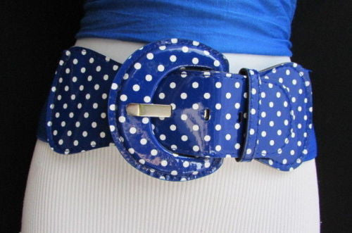 Black Blue Blue Royal Red White Low Hip / High Waist Stretch Wide Elastic White Polka Dots Stretch Belt New Women Fashion Accessories - alwaystyle4you - 23