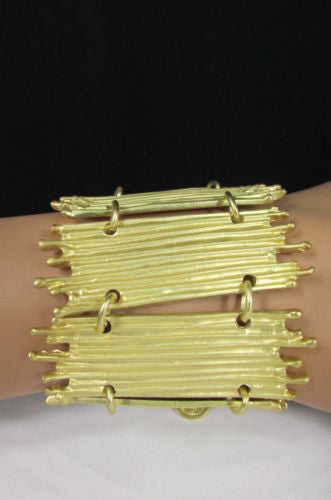 Gold Silver Metal Wide Elastic Stretch Bracelet Bamboo Plates New Women Fashion Jewelry Accessories - alwaystyle4you - 16