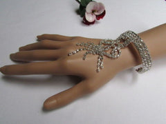 Silver Metal Cuff Dressy Bracelet Big Heart Fringes Multi Rhinestones New Women Fashion Jewelry Accessories - alwaystyle4you - 2