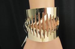Gold Thin Metal Cuff Bracelet Cut Out Fans Shapes New Women Fashion Jewelry Accessories - alwaystyle4you - 4