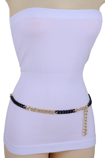 Brand New Women Belt Hip High Waist Gold Black Metal Chain Links Skinny Waistband XS S M