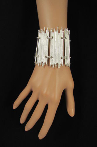 Gold Silver Metal Wide Elastic Stretch Bracelet Bamboo Plates New Women Fashion Jewelry Accessories - alwaystyle4you - 25