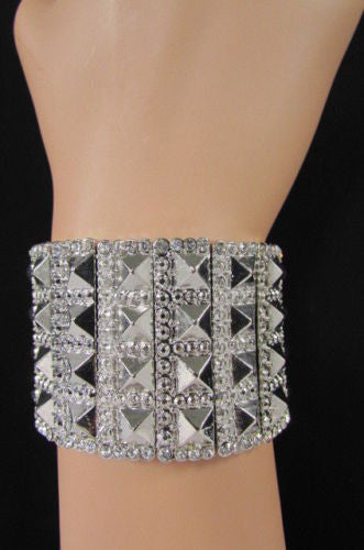 Silver Metal Elastic Bracelet Pyramid Punk Rocker Fashion New Women Jewelry Accessories - alwaystyle4you - 7