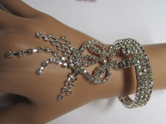 Silver Metal Cuff Dressy Bracelet Big Heart Fringes Multi Rhinestones New Women Fashion Jewelry Accessories - alwaystyle4you - 3