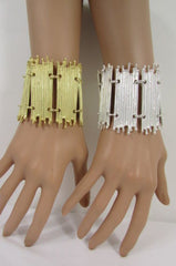 Gold Silver Metal Wide Elastic Stretch Bracelet Bamboo Plates New Women Fashion Jewelry Accessories - alwaystyle4you - 3