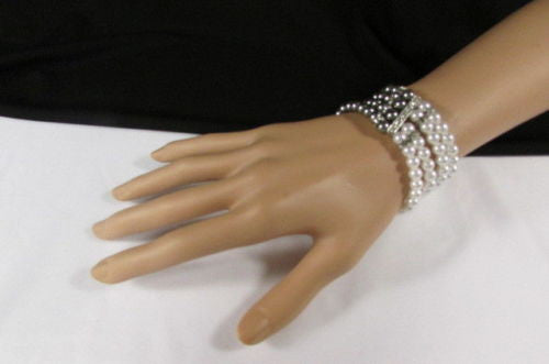 Black Cream / Pewter Black Imitation Pearl Beads Elastic Bracelet New Women Fashion Jewelry Accessories - alwaystyle4you - 30