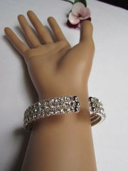 Silver Metal Cuff Dressy Bracelet Big Heart Fringes Multi Rhinestones New Women Fashion Jewelry Accessories - alwaystyle4you - 4