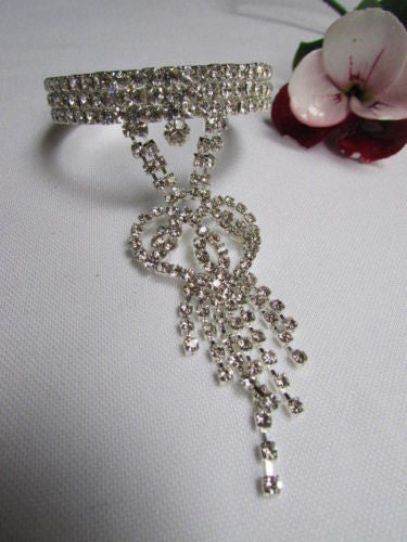 Silver Metal Cuff Dressy Bracelet Big Heart Fringes Multi Rhinestones New Women Fashion Jewelry Accessories - alwaystyle4you - 6