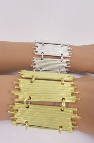 Gold Silver Metal Wide Elastic Stretch Bracelet Bamboo Plates New Women Fashion Jewelry Accessories - alwaystyle4you - 6
