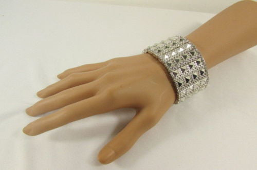 Silver Metal Elastic Bracelet Pyramid Punk Rocker Fashion New Women Jewelry Accessories - alwaystyle4you - 10