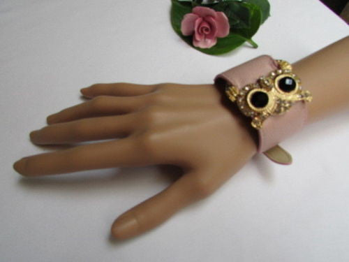 Aqua Blue / Pink / Light Pink / Black Faux Leather Strap Nude Bracelet Gold Metal Owl Head Black Rhinestone Fashion New Women Jewelry Accessories - alwaystyle4you - 11