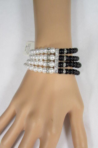Black Cream / Pewter Black Imitation Pearl Beads Elastic Bracelet New Women Fashion Jewelry Accessories - alwaystyle4you - 16
