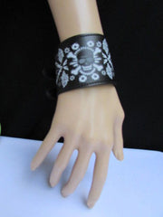 Black Faux Leather White Skull Bracelet Motorcycle Punk Rock Style  New Women Fashion Jewelry Accessories - alwaystyle4you - 1