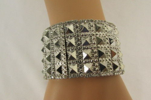 Silver Metal Elastic Bracelet Pyramid Punk Rocker Fashion New Women Jewelry Accessories - alwaystyle4you - 11