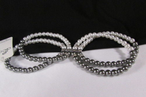 Black Cream / Pewter Black Imitation Pearl Beads Elastic Bracelet New Women Fashion Jewelry Accessories - alwaystyle4you - 32