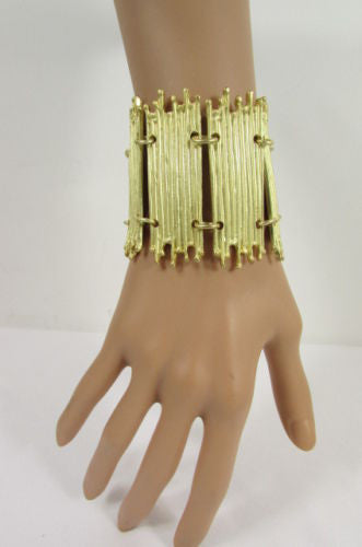 Gold Silver Metal Wide Elastic Stretch Bracelet Bamboo Plates New Women Fashion Jewelry Accessories - alwaystyle4you - 8