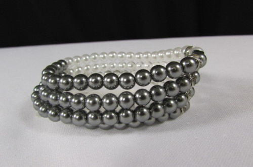 Black Cream / Pewter Black Imitation Pearl Beads Elastic Bracelet New Women Fashion Jewelry Accessories - alwaystyle4you - 33
