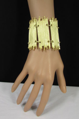 Gold Silver Metal Wide Elastic Stretch Bracelet Bamboo Plates New Women Fashion Jewelry Accessories - alwaystyle4you - 9