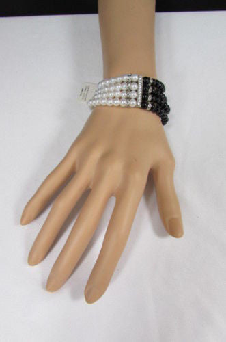 Black Cream / Pewter Black Imitation Pearl Beads Elastic Bracelet New Women Fashion Jewelry Accessories - alwaystyle4you - 26