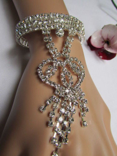 Silver Metal Cuff Dressy Bracelet Big Heart Fringes Multi Rhinestones New Women Fashion Jewelry Accessories - alwaystyle4you - 9