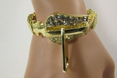 Gold Metal Thin Bracelet Big Zipper Silver Rhinestones New Women Fashion Jewelry Accessories - alwaystyle4you - 2