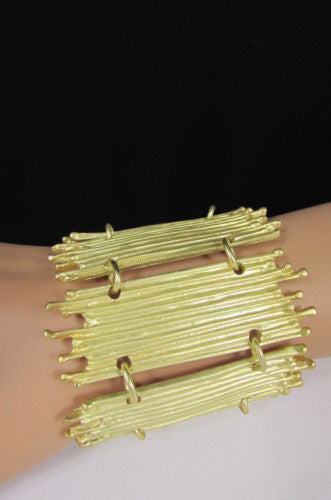 Gold Silver Metal Wide Elastic Stretch Bracelet Bamboo Plates New Women Fashion Jewelry Accessories - alwaystyle4you - 10