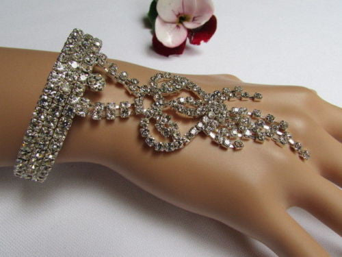 Silver Metal Cuff Dressy Bracelet Big Heart Fringes Multi Rhinestones New Women Fashion Jewelry Accessories - alwaystyle4you - 10