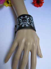 Black Faux Leather White Skull Bracelet Motorcycle Punk Rock Style  New Women Fashion Jewelry Accessories - alwaystyle4you - 4