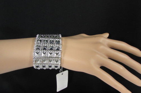 Silver Metal Elastic Bracelet Pyramid Punk Rocker Fashion New Women Jewelry Accessories - alwaystyle4you - 1