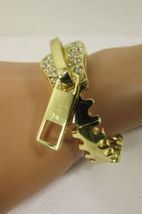 Gold Metal Thin Bracelet Big Zipper Silver Rhinestones New Women Fashion Jewelry Accessories - alwaystyle4you - 4