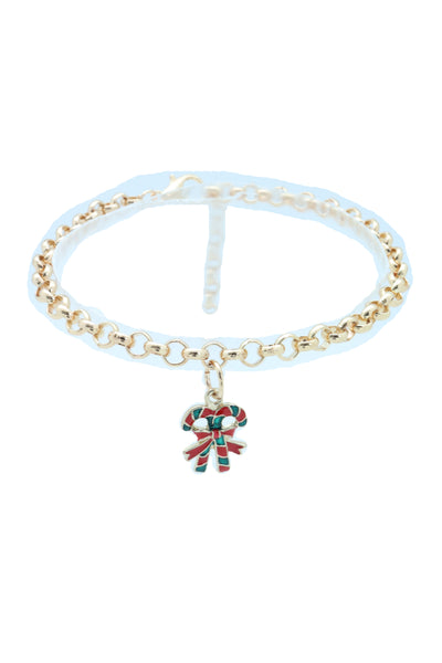New Women Gold Metal Boot Chain Bracelet Christmas Shoe Candy Cane Charm Jewelry Adjustable Size Band