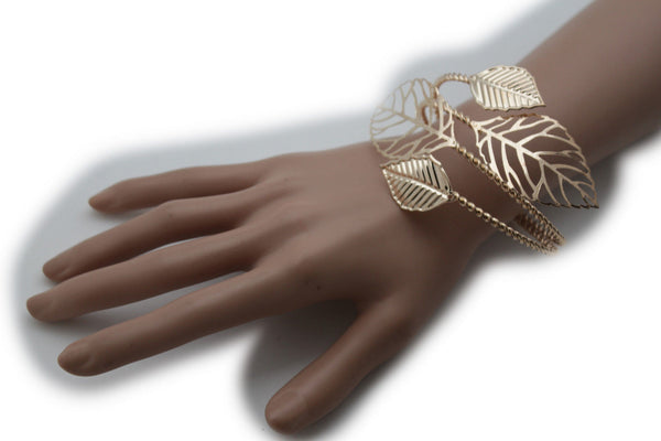 New Women Wide Cuff Bangle Gold Metal Bracelet Leaf Tree Strands Fashion Jewelry