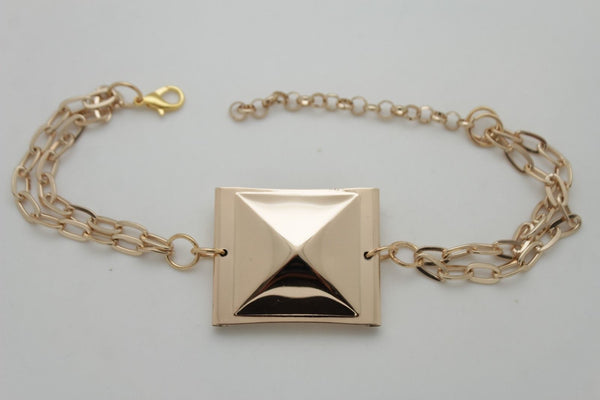 Women Western Trendy Style Boot decorative Gold Metal Chain Shoe Bling Pyramid Charm