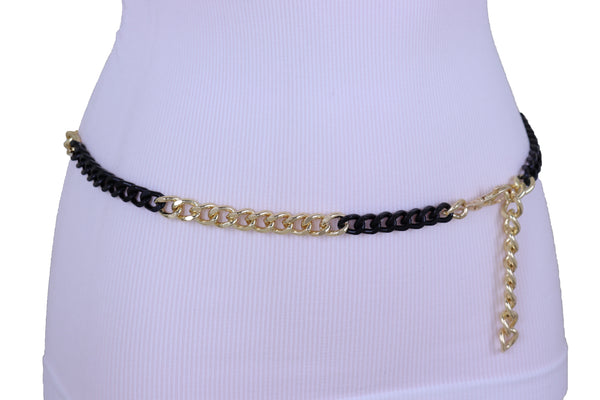 Brand New Women Belt Hip High Waist Gold Black Metal Chain Links Skinny Waistband XS S M