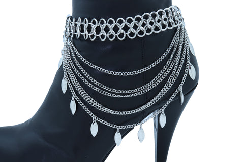 Brand New Women Silver Metal Chain Boot Bracelet Anklet Shoe Leaf Charm Fashion Jewelry