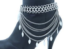 Silver Metal Chain Boot Bracelet Anklet Shoe Leaf Charm