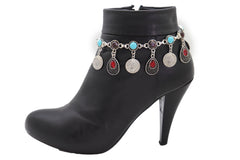 Silver Metal Boot Chain Bracelet Shoe Ethnic Fashion Coin Water Drop Charm