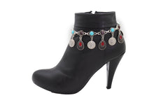 Silver Metal Boot Chain Bracelet Shoe Ethnic Fashion Coin Water Drop Charm