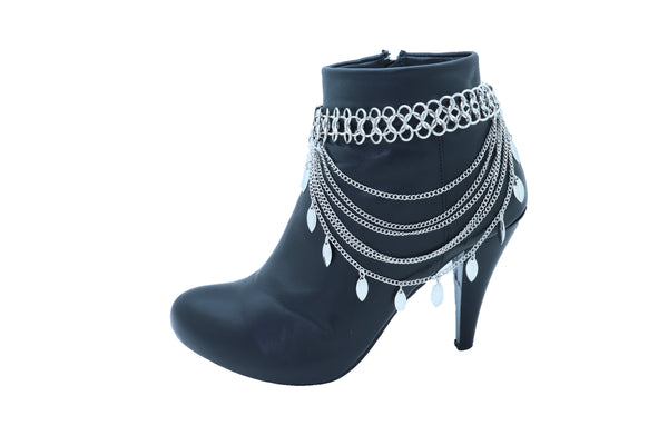 Women Silver Metal Chain Boot Bracelet Anklet Shoe Leaf Charm Fashion Jewelry One Size