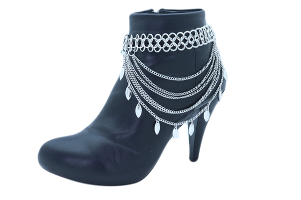 Women Silver Metal Chain Boot Bracelet Anklet Shoe Leaf Charm Fashion Jewelry One Size