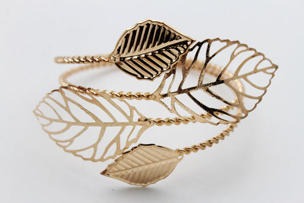 New Women Wide Cuff Bangle Gold Metal Bracelet Leaf Tree Strands Fashion Jewelry