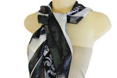 Black White Fancy Square Soft Fabric Scarf Wrap Dressy Anchor Queen Crown