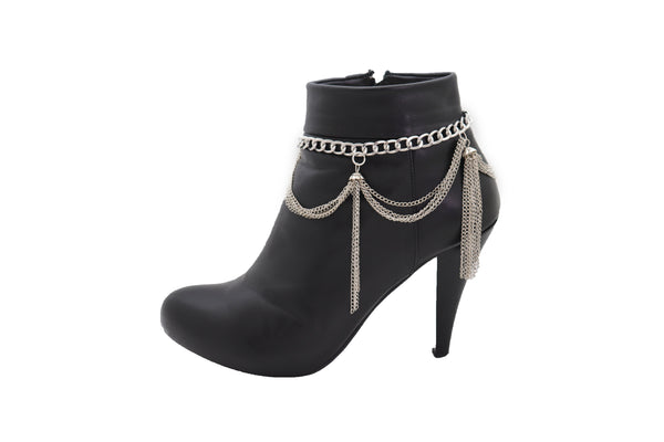 Brand New Women Silver Metal Chain Boot Bracelet Anklet Shoe Side Wave Tassel Fringe Charm Bling